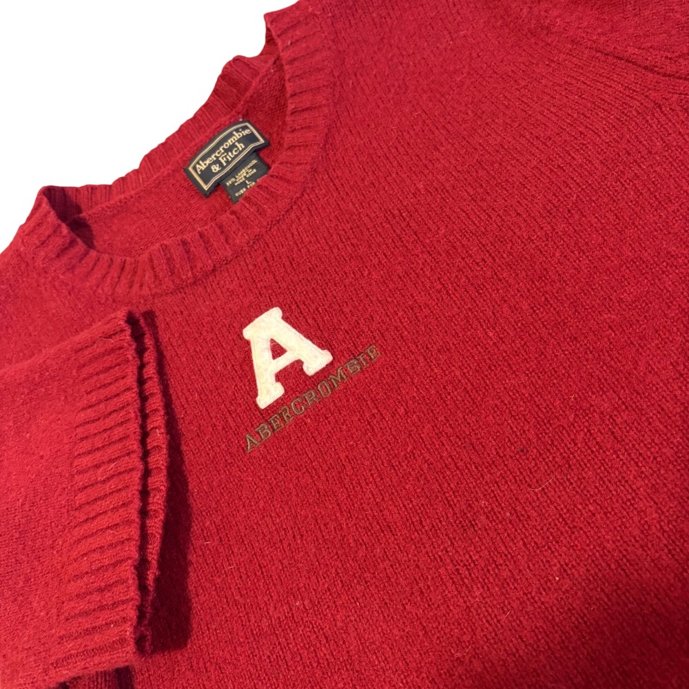 Vintage Abercrombie Fitch Sweater Womens L Red Lambswool Short Sleeve Hong Kong
